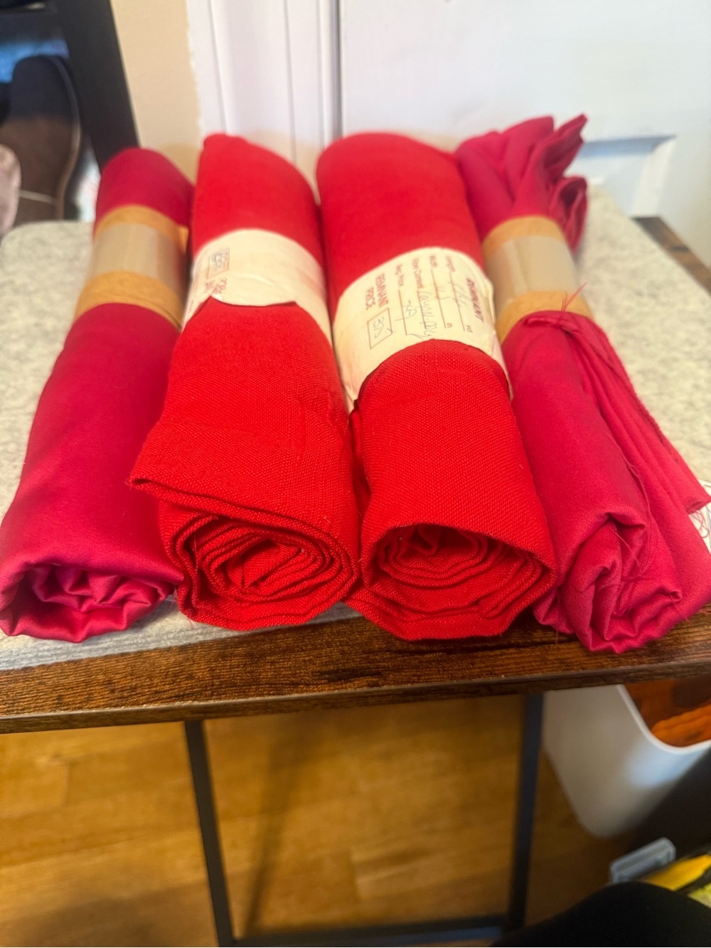 4 pack of red fabric remnants.